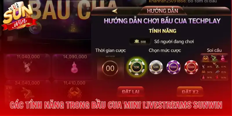 Các tính năng trong Bầu Cua Mini Livestreams Sunwin 