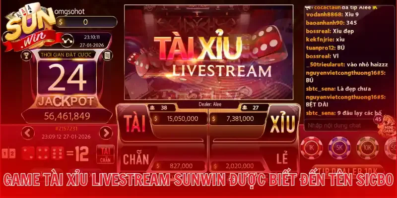 Game Tài Xỉu Livestreams Sunwin được biết đến tên Sicbo